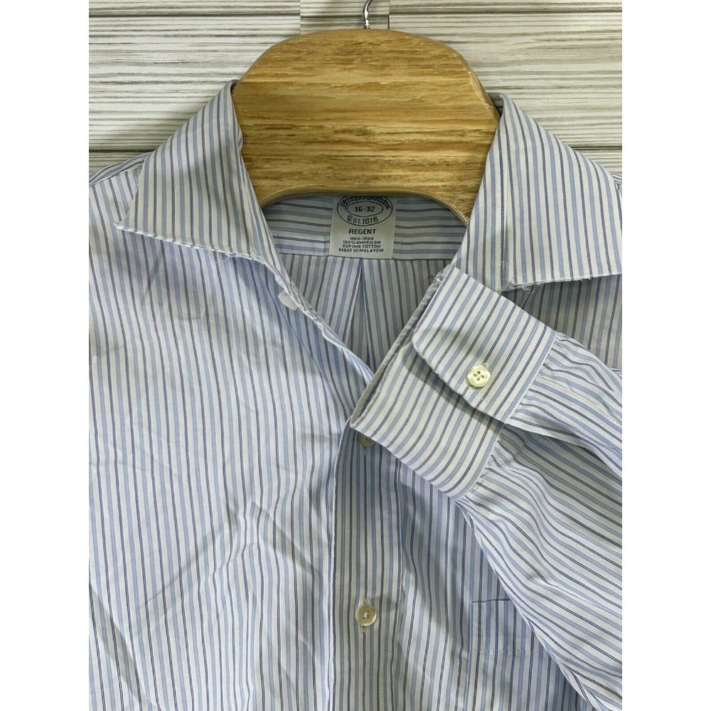 Brooks Brothers Men's Size 16 (M) Shirt Regent‎ Non-Iron Button Up Blue Stripe